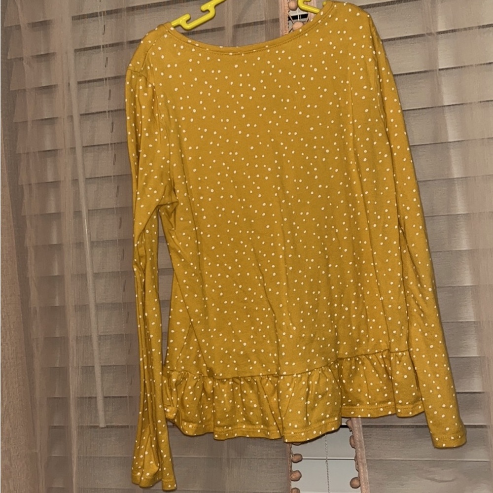 Jumping Beans Girls Yellow Top Softest Tee Long Sleeve Polka Dot Shirt Size 8
